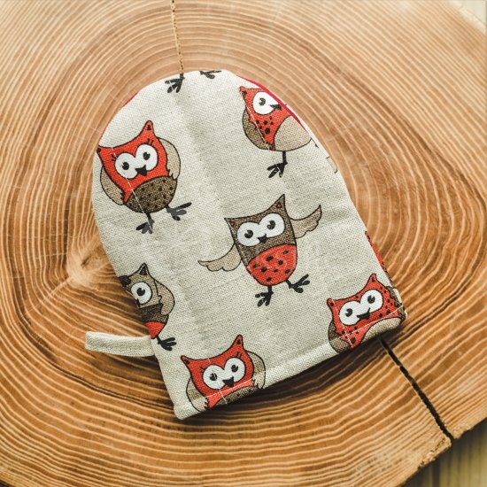 Colourful half-linen pot holder "Owl"